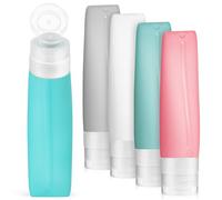 ULTECHNOVO 5 Pezzi Kit da Viaggio Bottiglie in Silicone Riutilizzabili 80ml Design a Bocca Larga e Antigoccia Contenitori per Shampoo Lozione Bagnoschiuma Borsa Trasparente Zip