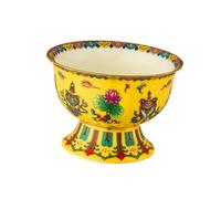 ULTECHNOVO Ciotola Ceramica per Offerte Buddhiste con Smalto Giallo e Motivi Tradizionali Ciotola Alta per Riso e Devozione Tempio Artigianato Decorativo per Uso Domestico e Religioso