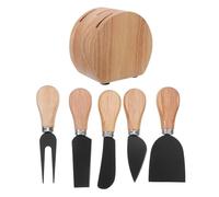 ULTECHNOVO Coltelli per Formaggio in Acciaio Inossidabile Manico in Legno e Base in Rovere, Set da 5 Utensili per Servire Salumi e Formaggi a Pranzo e Cena