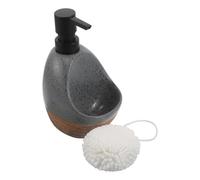 ULTECHNOVO Dispenser per Sapone in Ceramica con Pompa e Vassoio Flacone Doppio Uso per Doccia e Lavandino Porta Spugna Integrato per Bagno e Cucina Stile Rustico