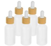 ULTECHNOVO Flaconi Contagocce in Vetro Trasparente Tappo in Legno 30Ml Set da 5 Pezzi per Oli Essenziali, Profumi Aromaterapia Portatili