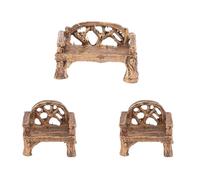 ULTECHNOVO Mini Mobili da Giardino Resistente alle Intemperie in Resina Marrone Set 3pezzi Mini Panchina e Sedie Realistiche, Decorazione Micro Paesaggio per Fioriera e Cortile