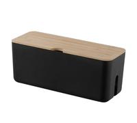 ULTECHNOVO Organizer per Cavi Coperchio in Plastica e Bamboo, Scatola Portacavi Nera per Gestione Ciabatte e Adattatori, Custodia per Cavi da Parete per Soggiorno e Ufficio