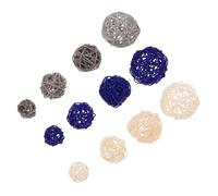 ULTECHNOVO Palline di Rattan 42 Pezzi Decorative Miste da 3-6 CM Bianche, Blu e Grigie per Riempitivi Vasi e Decorazioni Fai da Te in Feste, Aule Scolastiche e Corridoi
