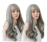 ULTECHNOVO Parrucca Riccia Lunga da Donna Frangia Sfumata 60 Cm Grigia, Copertura Chioma Realistica e Ventilata per Feste, Cosplay e Uso Quotidiano
