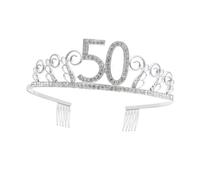 ULTECHNOVO Pettine Corona Ondulata per Chioma Argento con Cristalli, Accessorio Anti-allergico in Lega per Festa di Compleanno 50 Anni, Elegante e Stabile