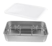 ULTECHNOVO Set 3 Pezzi Piatto in Acciaio Inossidabile 23x17x5 Cm Griglia e Coperchio per Scolatura Multifunzione Teglia da Cucina per Conservare e Grigliare Alimenti