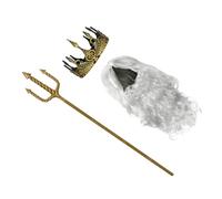 ULTECHNOVO Set Corona Regolabile e Tridente in Abs Color Oro per Adulti Accessori di Scena per Dramma e Gioco di Ruolo Parrucca e Barba Finta
