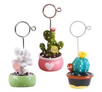 ULTECHNOVO Set da 3 Pezzi di Portamemo a Forma di Cactus in Resina e Metallo, Decorazione Verde per Feste e Compleanni, Supporto per Biglietti da Tavolo e Appunti Stili multipli