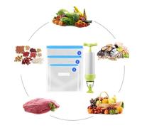 ULTECHNOVO Set Sacchetti Sottovuoto per Alimenti Trasparenti in P pe 6 Pezzi Pompa Manuale Verde, Sacchetti per Conservazione Freschezza Cucina e Uso Esterno, Varie Dimensioni (21x22 Cm,