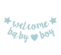 ULTECHNOVO Striscione per Shower Glitter a Forma di Stelle, Bandiera Decorativa Blu per Festa di Rivelazione del Sesso e Primo Compleanno, Decorazioni per Ragazzo Ragazza da Appendere in