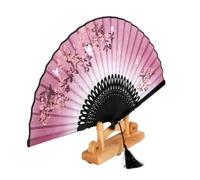 ULTECHNOVO Ventaglio Pieghevole da Donna in bambù e Lino con Pendente a Nappe, Design Floreale Cinese, Portatile per Decorazione e Collezione