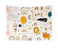 Ulticool - Appeso a Parete Decorazione - Arcobaleno Animali Asilo - 200 x 150 cm Grande Murale Manifesto - Accessori Casa Soggiorno Camera da Letto Soffitto - Beige