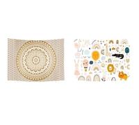Ulticool - Arazzo decorazione appartamento - Arcobaleno Animali Mandala Bohemien Hippie - Beige Oro - Set di 2 motivi - 73 cm x 95 cm - Telo da parete - Accessori per camera da letto soggiorno