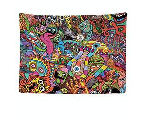 Ulticool - Arazzo murale Decorativo per Camera da Letto - Facce psichedeliche pazze Facce - 200 x 150 cm Grande - Carta da Parati in Tessuto - Tapestry Aesthetic Wall - Decorazione Panoramica
