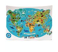 Ulticool - Mappa del Mondo Animali Natura - Arazzo - 200 x 150 cm Poster Decorazione - Regalo ragazza ragazzo - Decorazione - Trapunta - Tappeto - Tela - Pittura - Accessorio Tapisserie Camera