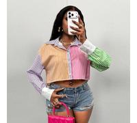 Ultima camicetta casual e ampia dalle tinte vivaci, adatta per primavera ed estate, per donne L,M,S,XLA strisceTessuto