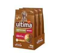 Ultima Cibo per Cani Medium-Maxi Senior con Pollo - Confezione da 3 x 3 kg - Totale: 9 kg