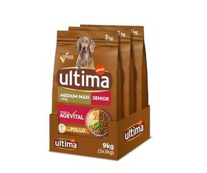 Ultima Cibo per Cani Medium-Maxi Senior con Pollo - Confezione da 3 x 3 kg - Totale: 9 kg