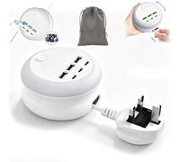 Ultimate 7-in-1 Retractable USB Charging Station with 8-Color Mood Lighting, 2026 Rotatable Retractable Power Cord, 6-USB Plug, 1.2m Hidden Cord Wide Compatibility for More Appliances (White)