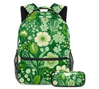 Ultimate Travel Companion, zaino con astuccio, una borsa per libri indispensabile per adolescenti avventurosi, motivo floreale verde, Multicolore, B:29.4x20x40cm P:19x7.5x3.8cm, Zaini Daypack