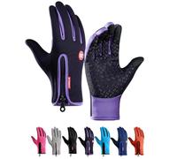 Ultimate Waterproof & Windproof Thermal Gloves, Touch Screen Warm Non-Slip Silicone Gel Adjustable Full Finger Mittens (Purple,Large)