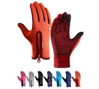Ultimate Waterproof & Windproof Thermal Gloves, Touch Screen Warm Non-Slip Silicone Gel Adjustable Full Finger Mittens (Orange,Medium)