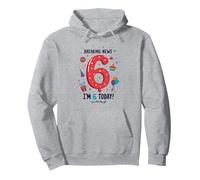 Ultime notizie: I'm 6 Today! Regalo di Compleanno per 6 Anni Felpa con Cappuccio, Unisex per Adulti, Grigio Melange, XXL