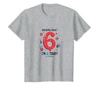 Ultime notizie: I'm 6 Today! Regalo di Compleanno per 6 Anni Maglietta, Bambini, Grigio Melange, 12 Anni