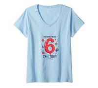Ultime notizie: I'm 6 Today! Regalo di Compleanno per 6 Anni Maglietta con Collo a V, Donna, Celeste, XXL