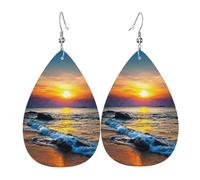 Ultimi raggi di sole sopra le onde del mare orecchini in pelle per le donne pendenti, orecchini a goccia piercing gioielli leggeri regali per donne ragazze