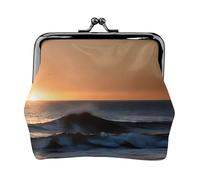 Ultimi raggi di sole sopra le onde del mare stampato microfibra PU Leather Wallet Kiss Lock Mini Pouch per rossetto Key Change Organization