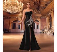 Ultimo abito da sera elegante, morbido e di lusso, con design a spacco alto, realizzato a mano in due pezzi, nero L,M,S,XL,XSTessuto in maglia