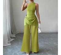 Ultimo elegante tuta verde senza maniche con collo alto e vita per le donne, primavera/estate L,M,S,XLColore unicoTessuto