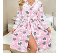 Ultimo pigiama lungo e caldo da donna, accappatoio lungo in morbido e caldo pile con motivo floreale, accappatoio spesso per l'autunno/inverno, accappatoio in maglia casual con ginocchio lunghezza e c