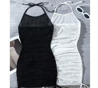 Ultimo set abbinato per sorelle, essenziali per vacanze al mare, feste e viaggi, copri abito con cappuccio e laccio regolabile, colori nero e bianco, 2 pezzi/set L,M,S,XSColore unicoTessuto in maglia
