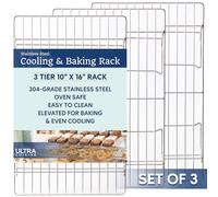 Ultra Cuisine Griglia di raffreddamento resistente a 3 ripiani, 40,6 x 25,4 cm, per cucinare e cuocere al forno, in acciaio inox 100% di qualità professionale, con rete di raffreddamento a filo