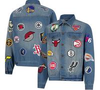 Ultra Game - Giacca da uomo in denim effetto invecchiato Multi Team Patch Jean Jacket, Uomo, Jean da uomo in denim anticato Multi Team Patch, SKM4084H, denim, S