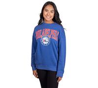 Ultra Game NBA Official Women's Extra Soft Fleece Distressed Oversized Pullover Sweatshirt, Philadelphia 76ers, Team Color, Small