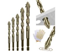 Ultra Hard Alloy Drill Bit Kit - 4 Tooth High Strength Eccentric Drills Bit Set, Four-Flute Eccentric Drill Bits for Concrete, Glass, Tile, Wood (4+6+8+10+12mm)