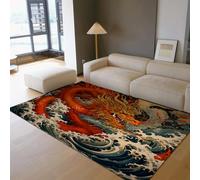 Ultra Morbidi Tappeti Antiscivolo Mythical Dragon Ocean Wave Arredamento in stile giapponese Tappeto lavabile a pelo corto basso per soggiorno camera da letto 140x200cm