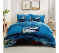 Ultra Morbido Set copripiumino 200 x 200 cm, Blu Set Copripiumino Matrimoniale 3 Pezzi Chiusura a Cerniera - Astratto Animali Megalodon Barriera Corallina Facile da Pulire Biancheria da Letto
