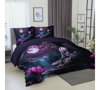 Ultra Morbido Set copripiumino 220 x 240 cm, Viola Set Copripiumino Matrimoniale 3 Pezzi Chiusura a Cerniera - Astratto Statua Buddha Fiori Fiori Di Ciliegio Facile da Pulire Biancheria da Letto