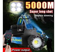 Ultra potente 600W Lampada frontale a LED a lungo raggio 5000M Torcia frontale 18650 Lampada ricaricabile USB Faro dimmerabile Caccia all'aperto