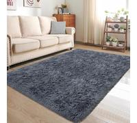 Ultra Soft Fluffy Area rug 150x160 cm - Large Shaggy rug for Living Room & Kids Room Thick Short Pile Cozy Touch Dark Grey - Perfect Home Decor & Comfort