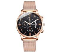 Ultra Sottile Uomo In Acciaio Inox Decorativo Falso Tre Occhi Scala Data Analogico Orologio Al Quarzo Mesh Cinturino Orologio