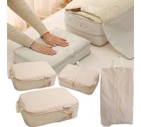 Ultra Space Saving Self Compression Organizer, Heavy Duty Moving Bags, Compression Packing Cubes for Travel, Compression Storage Packing Bags for Clothes, Comforters (Beige,Set of 4)