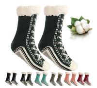 Ultra-Thick Cashmere Slipper Home Socks, Non-Slip Fluffy-Cashmere Slipper Socks for Women, Slipper Socks, Verde 1, Taglia unica