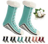 Ultra-Thick Cashmere Slipper Home Socks, Non-Slip Fluffy-Cashmere Slipper Socks for Women, Slipper Socks, Blu 1, Taglia unica
