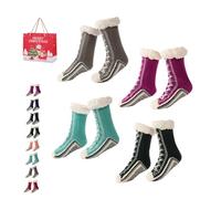 Ultra-Thick Cashmere Slipper Home Socks, Slipper Socks with Grippers for Women, Non-slip Soft Cozy Socks (F*4, Adulto, Donna, Taglia unica, Testo, Sistema Taglie Calzature EU, Media)